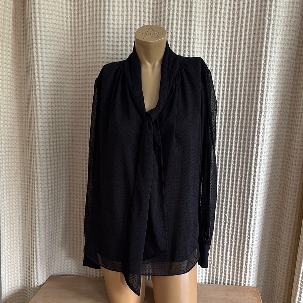 H&M Black Long Sleeve Tie Front Blouse